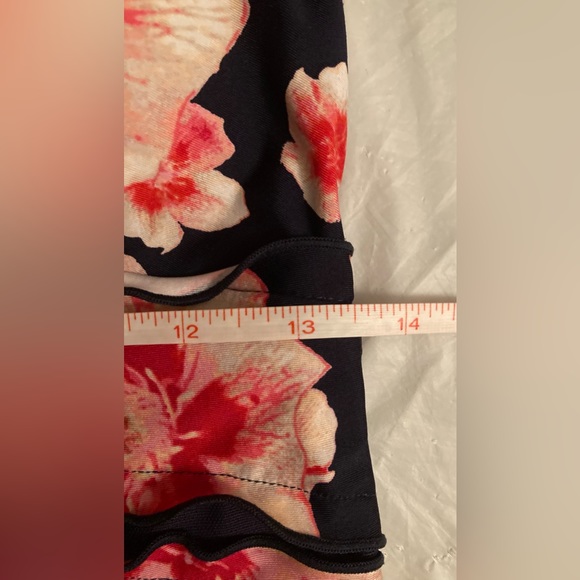 DKNY floral Print Pink Red White navy Scallop-Edge with mesh Tankini Top M EUC - Picture 8 of 16